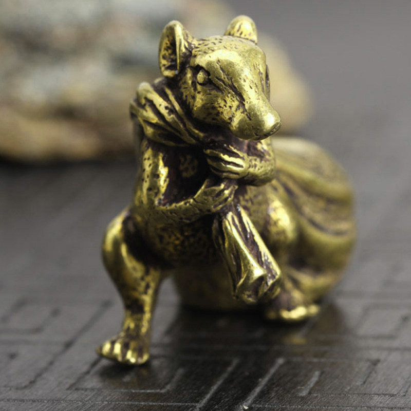 Brand New And High Quality Copper Mouse Money Bag Desk Ornaments Chinese Style Brass Animal Rat Miniatures